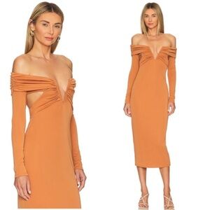 Not Yours to Keep nude midi dress